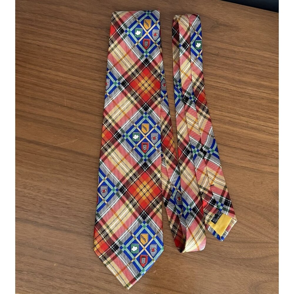 JC De CASTELBAJAC Men's 100% Silk Tartan Plaid Shields Tie ITALY Vtg Colorful